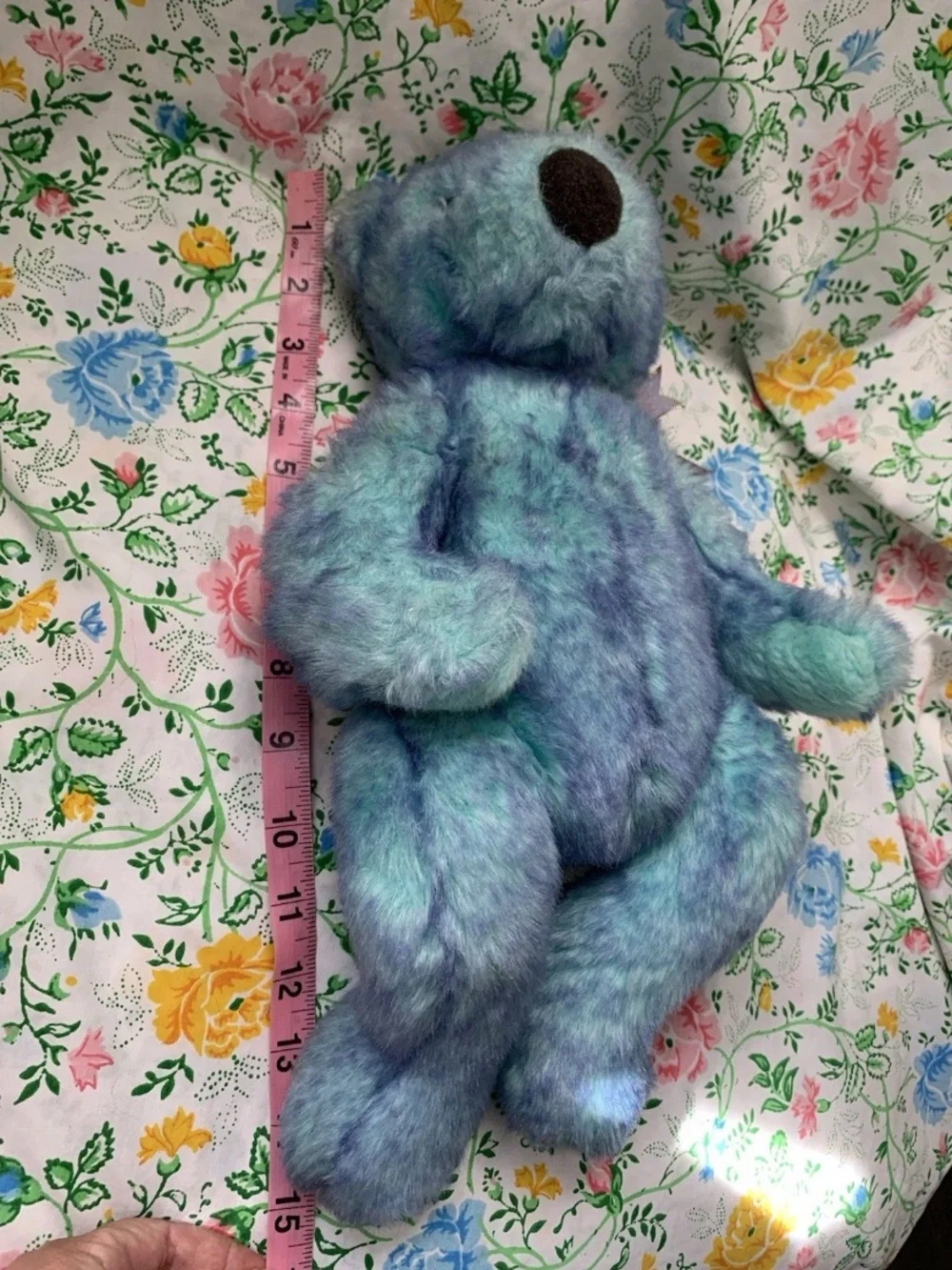 Vintage 1999 Ty Classic Bluebeary bear Plush Weighted Floppy 15” Purple Bow